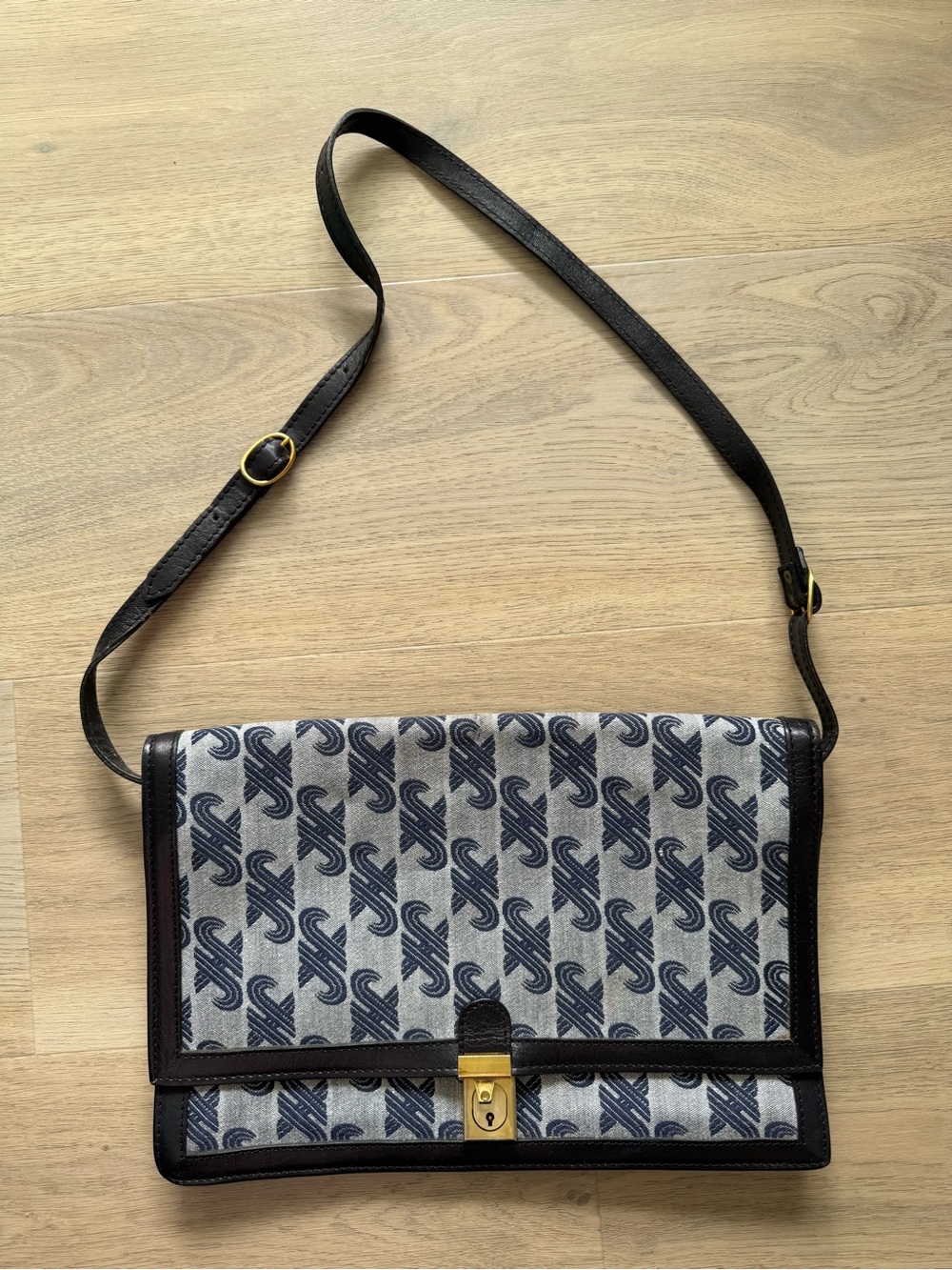 Vintage Jaeger bag leather trim and canvas Navy blue